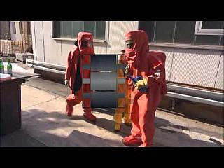 Red Isotemp Suits in Hazmat Exercise