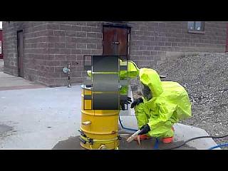 Guys in nice light green and orange Kappler Gas Tight Level A Hazmat Suits Training