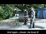Green Rubber Chest Waders in Cow Rescue inc Horny Hose Down