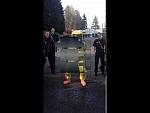 Guy dancing in a Yellow Level A Gas Tight Trellchem Hazmat Suit